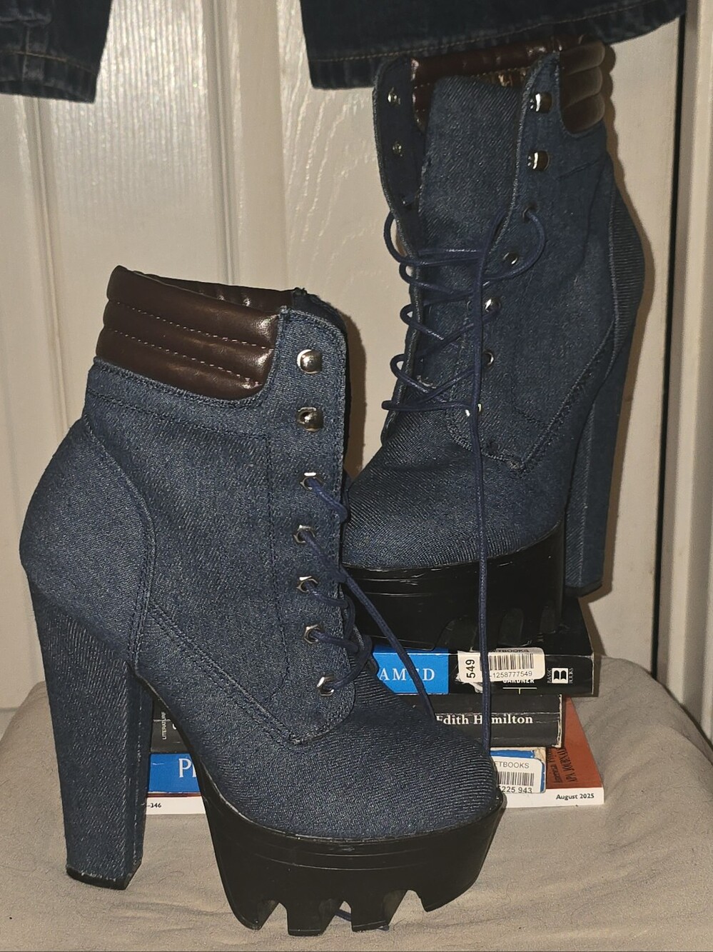 Cape Robbin Denim Platform Lace Up Chunky Heel Lug Sole Ankle Boots